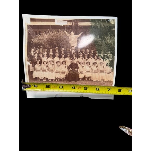 Vintage  Copy 1950s Communion Group Photo With Priest & Jesus Statue Kodak Paper - Picture 6 of 7